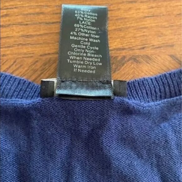 Ann Taylor Navy Blue Crewneck Sweater lace overlay Large - Picture 3 of 6